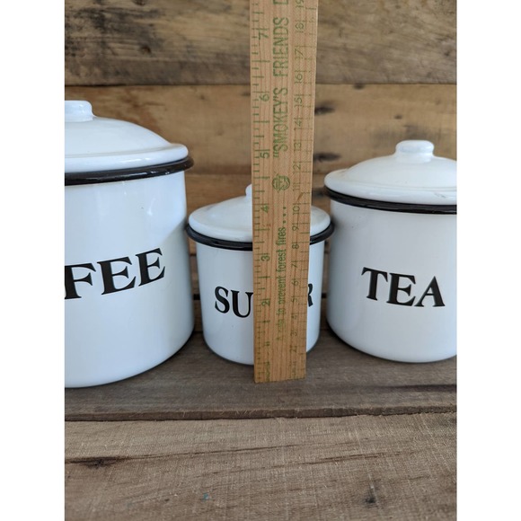 Set of 3 Farmhouse Enameled Metal Storage Containers / Coffee - Tea - Sugar - Picture 9 of 9